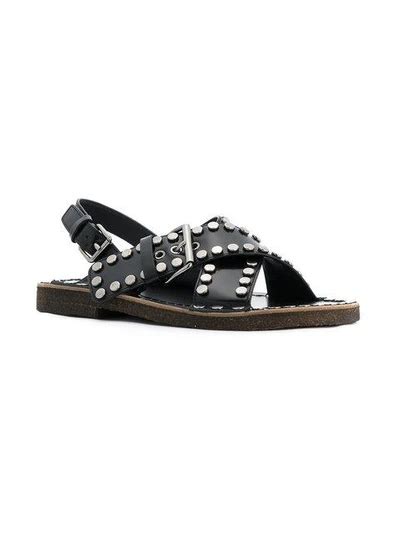 prada black sandals|prada studded pony skin sandals.